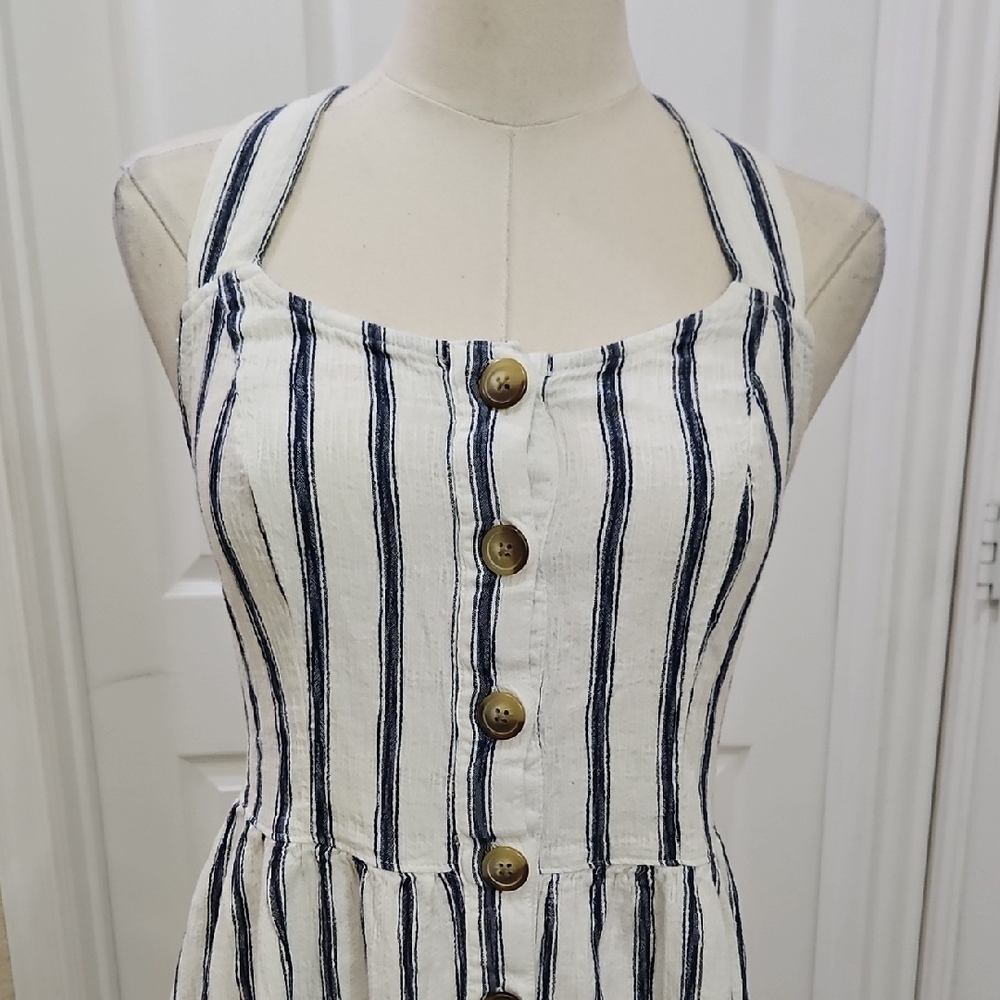 SO Juniors Sleeveless Crossback Striped Button Down Summer Dress Size Small - Picture 2 of 8